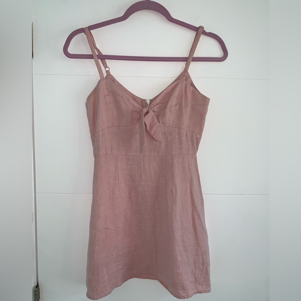 Reformation Sullivan Beliz Linen Tie Bow Mini Dress 0